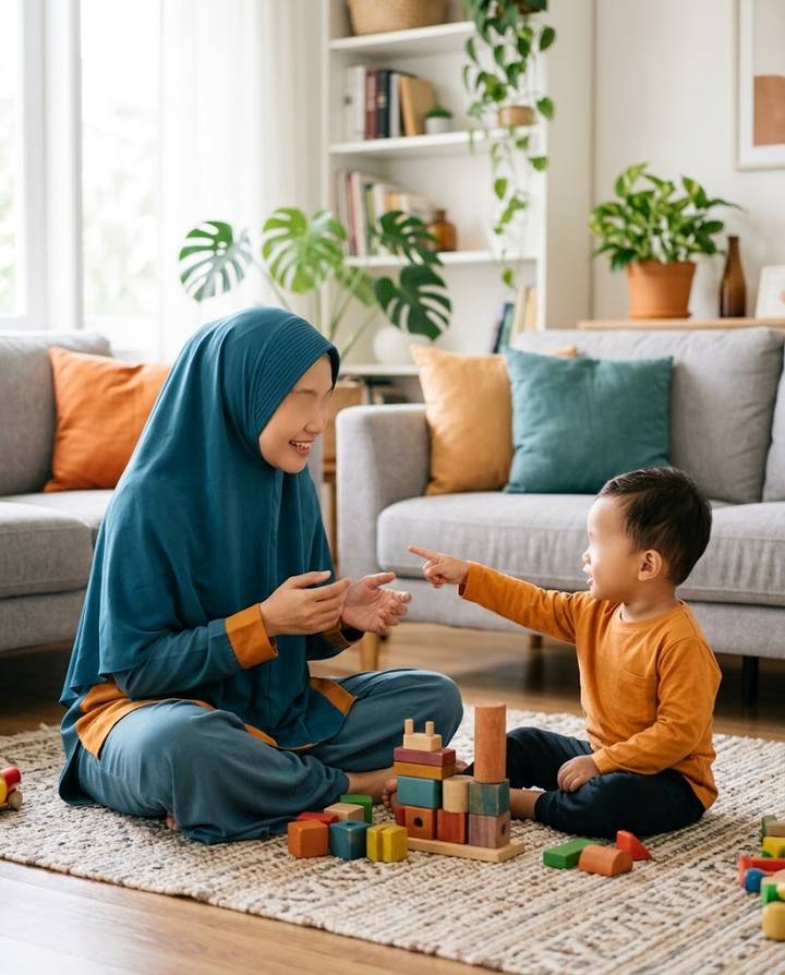 Ibu bermain dan berbicara dengan balitanya